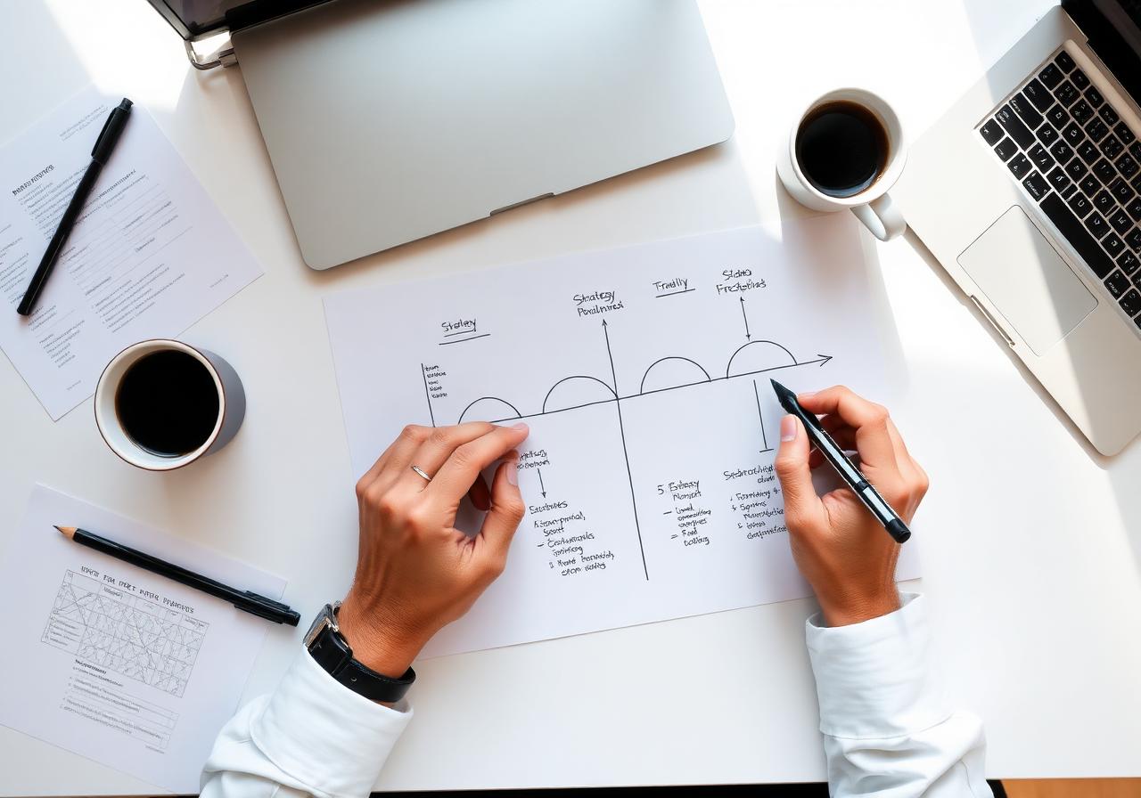 Strategic business growth planning on paper